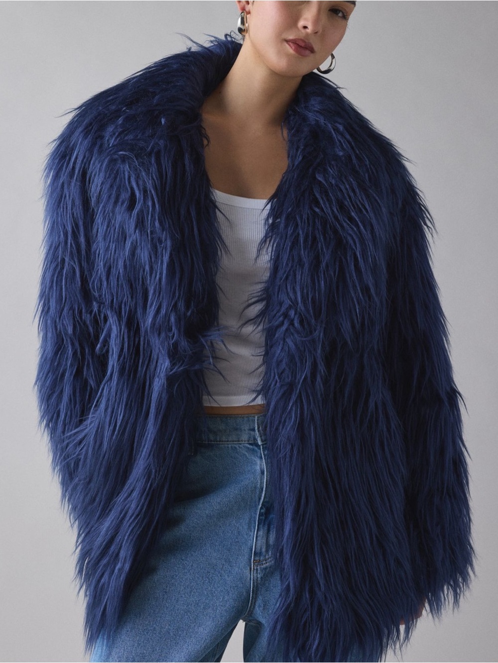 Azalea Wang Breckenridge Blue Faux Fur Coat Medium NWT Long Shaggy Plush Y2K - Picture 14 of 15